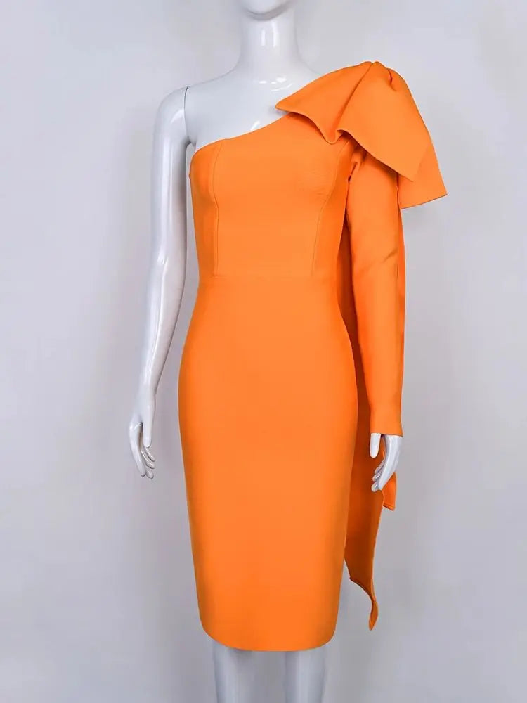 Asymmetrical One Shoulder Bodycon Dress with Bow-Knot VestiVogue