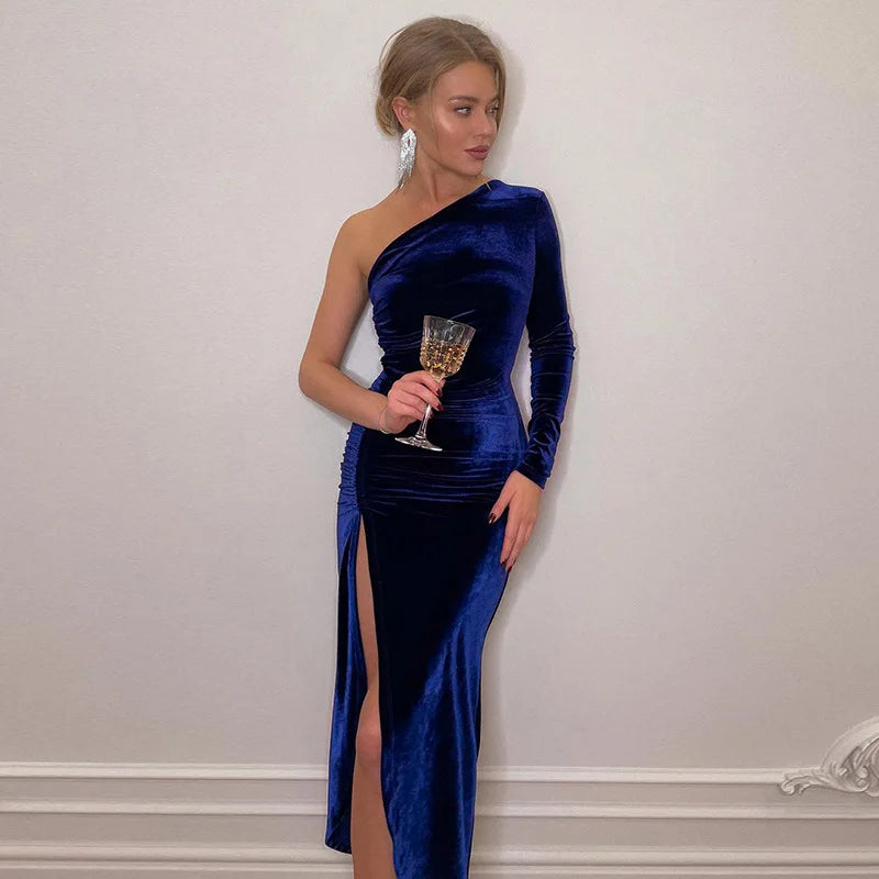 Velvet Bodycon Midi Dress with Split VestiVogue