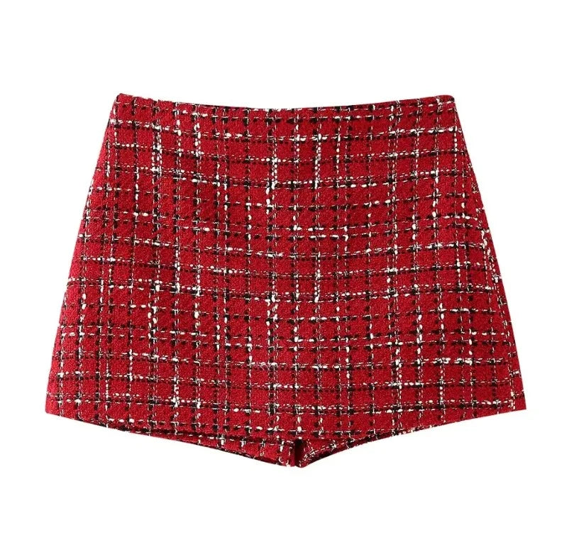 Elegant Tweed Jacket and Mini Skirt Set VestiVogue red skirt short S