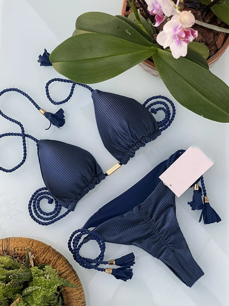 Backless Multicolor Triangle Bikini Set VestiVogue