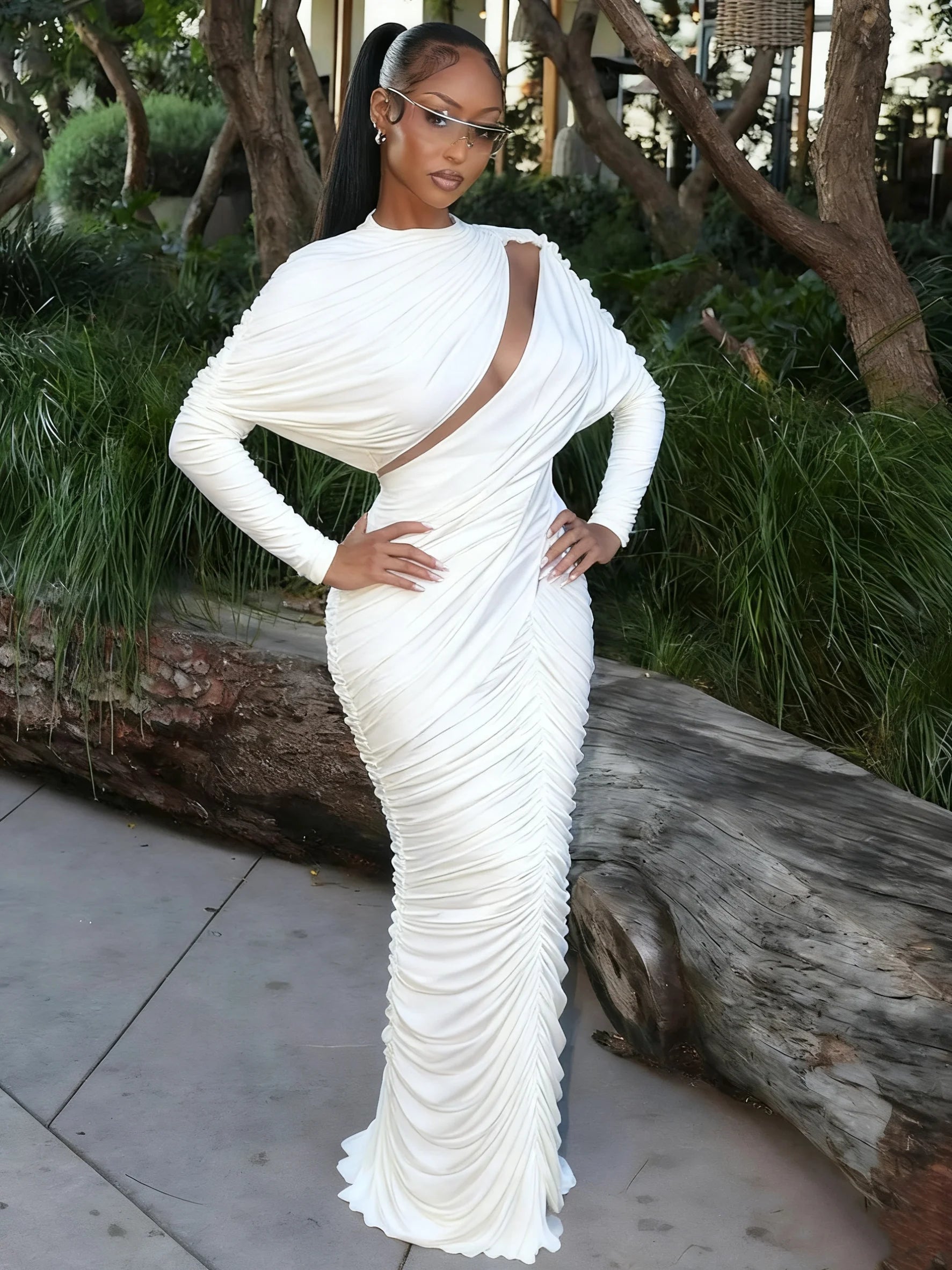 Midnight Hollow Mesh Ruched Dress VestiVogue