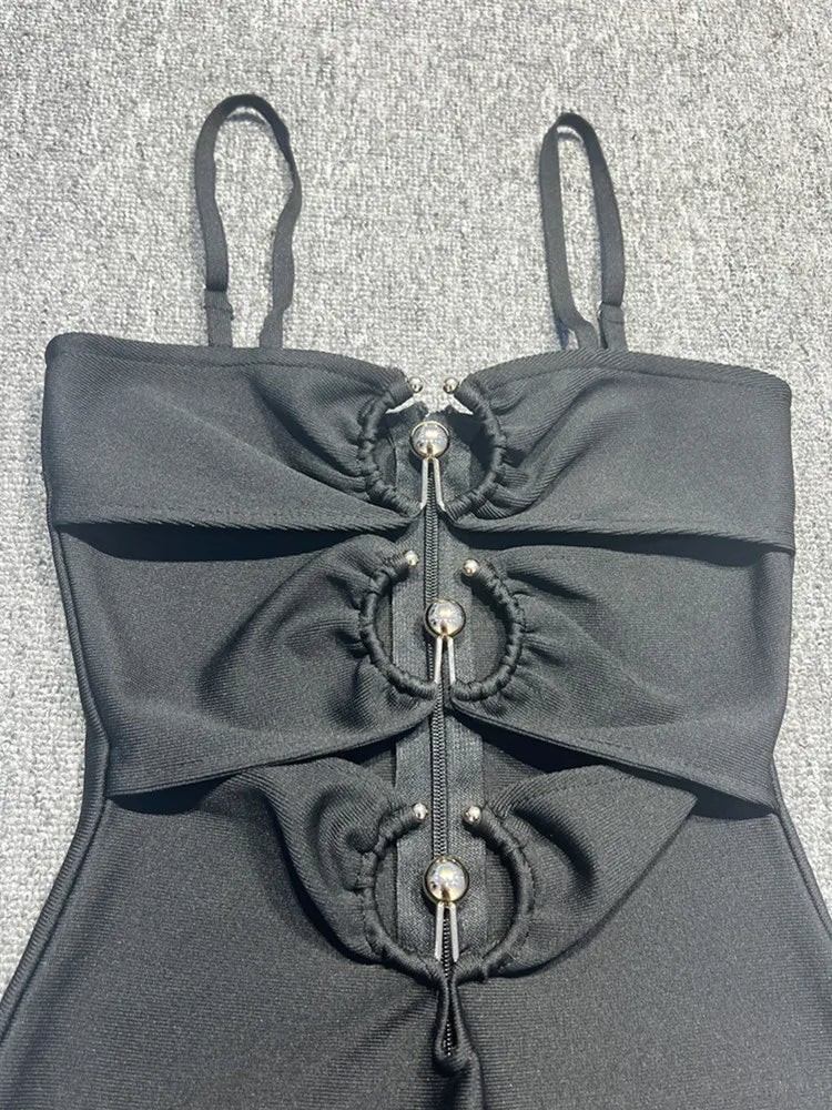 Elegant Black Sequined Backless Mini Gown VestiVogue