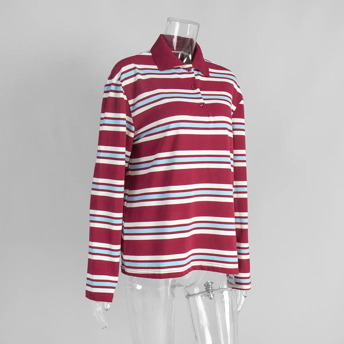 Chic Striped Long-Sleeved Polo Shirt VestiVogue