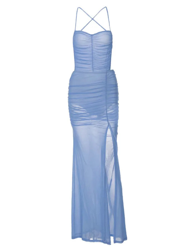 Spaghetti Strap Sheer Mesh Party Dress VestiVogue