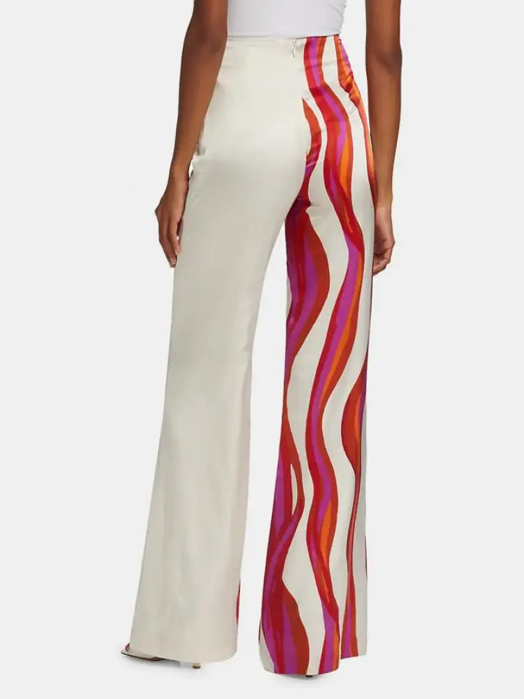 Diagonal Collar Striped Puff Sleeve Pants Set VestiVogue