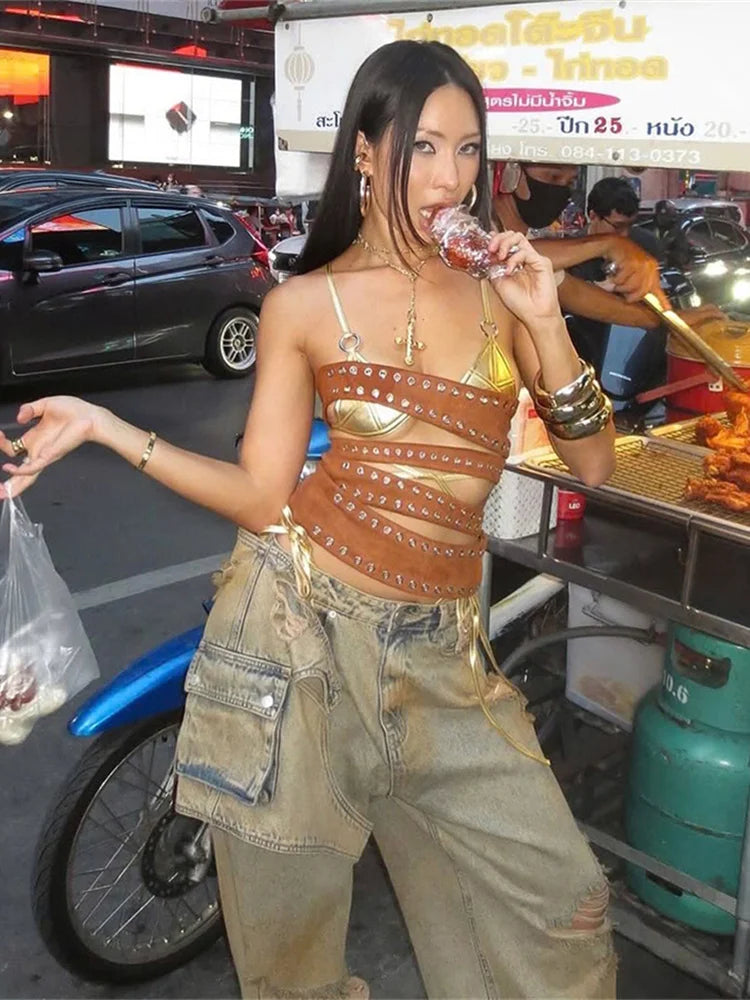 Geometric Zip-Front Tank Top VestiVogue BN S