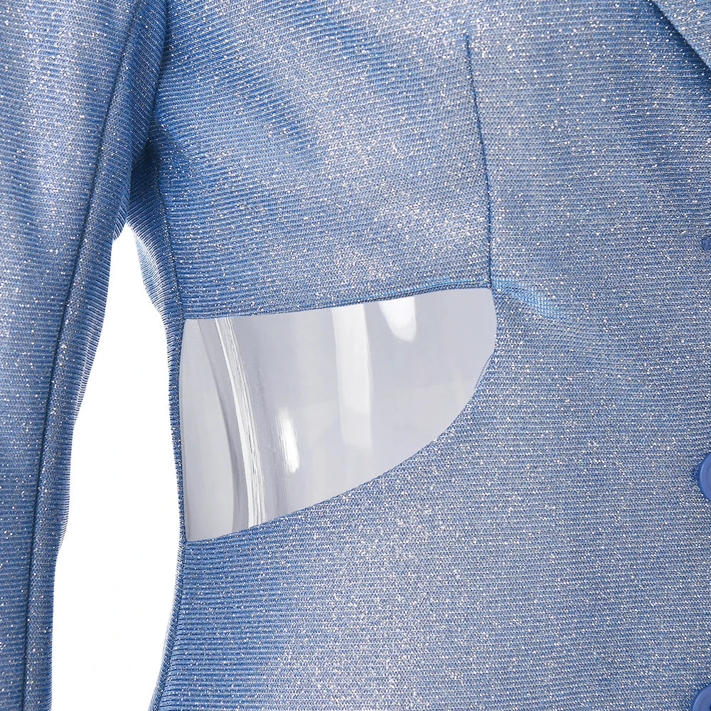 Shiny Blue Hollow Out Blazer Dress VestiVogue