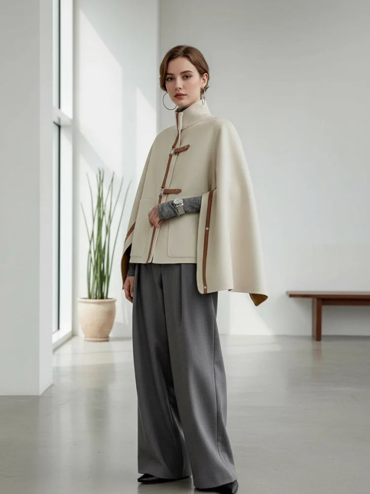 Chic High Neck Cape Jacket with Bat Sleeves VestiVogue