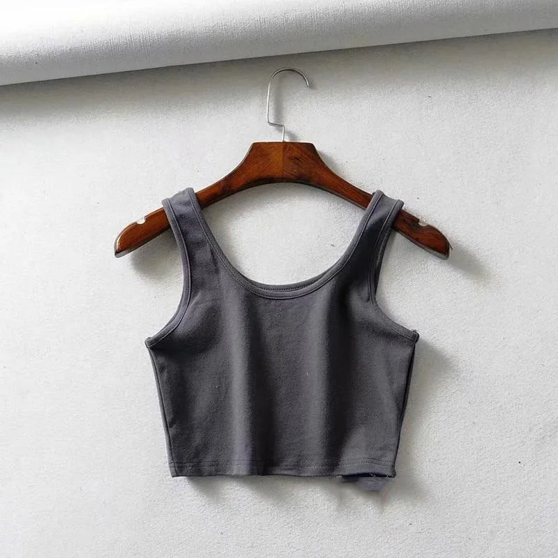 Sleeveless Cotton Summer Crop Top VestiVogue GRAY M