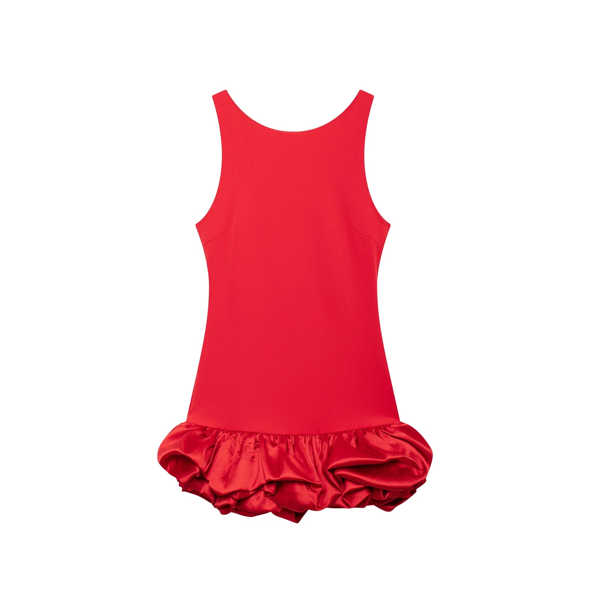 Slim Fit Ruffle Mini Dress with O-Neck VestiVogue Red L