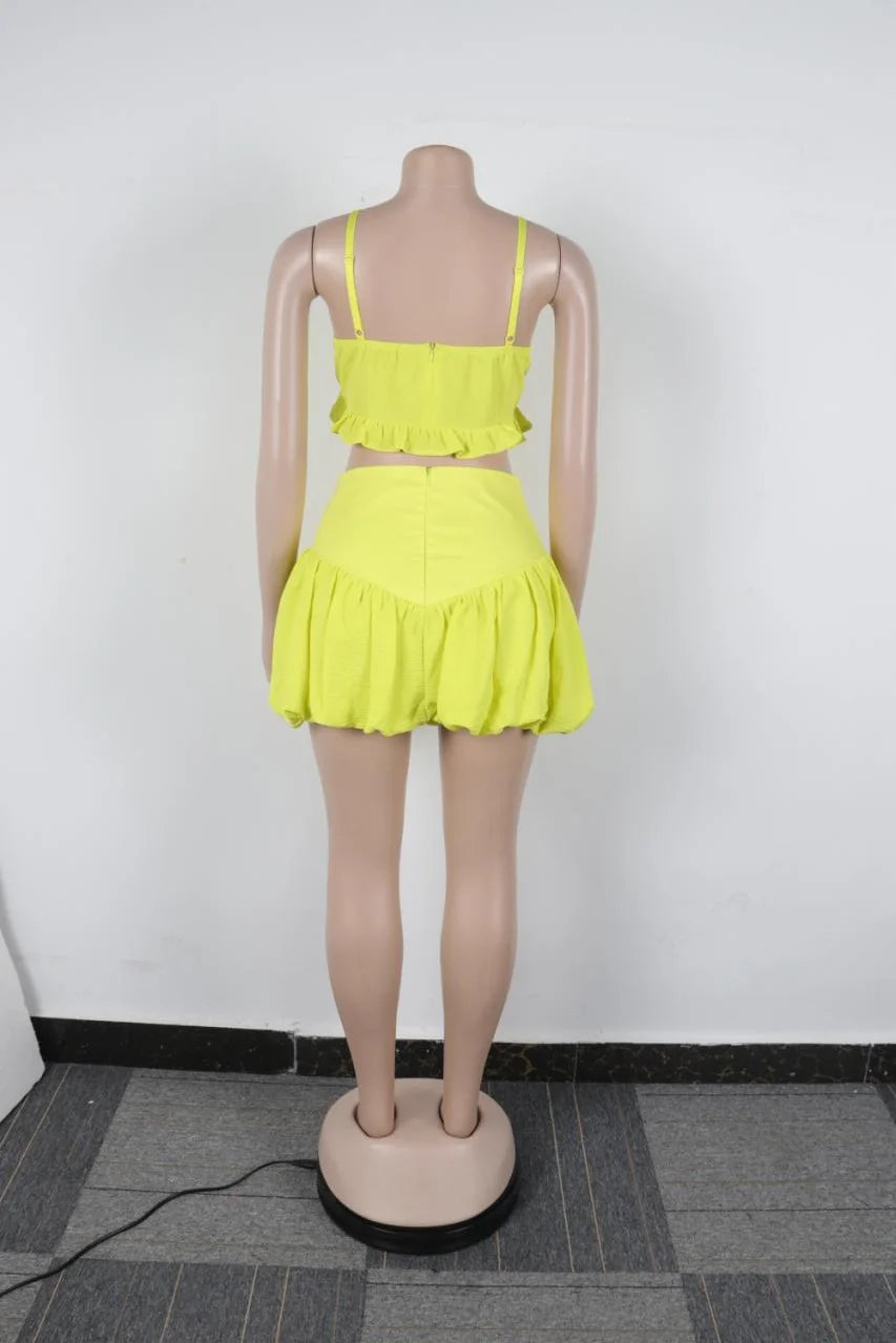 Hollow Out Crop Tank & Pleated Mini Skirt Set VestiVogue