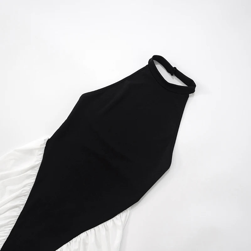 Backless Colour Block Pleated Maxi Dress VestiVogue