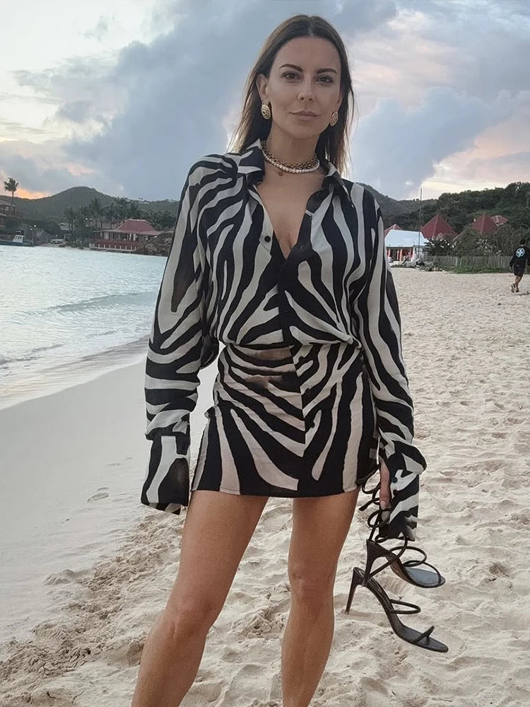 Stripe Patchwork Bodycon Dress with Deep V-Neck and Full Sleeves VestiVogue