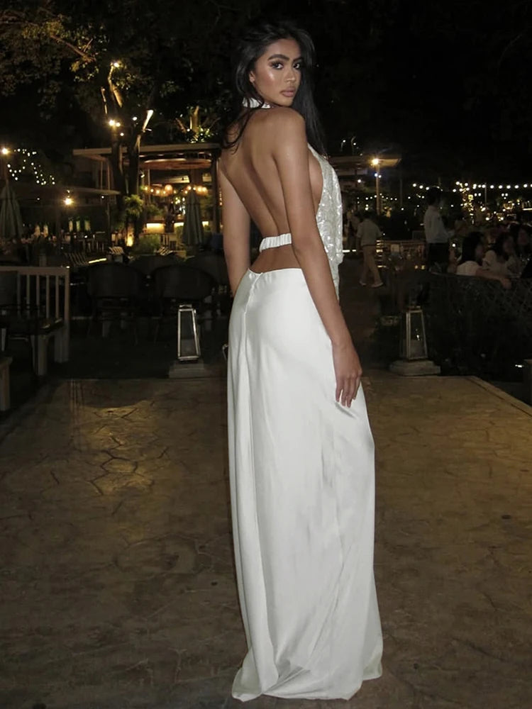 Swing Collar Backless Top & Smooth Skirt Set VestiVogue