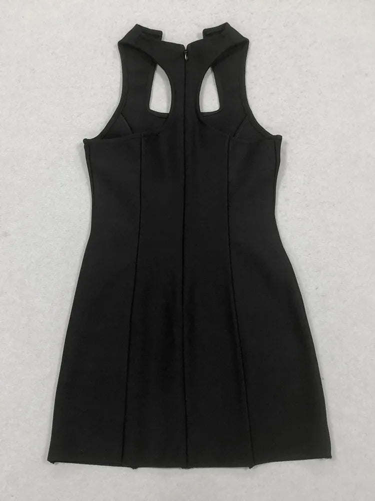 Elegant Black Sleeveless Bodycon Mini Dress VestiVogue