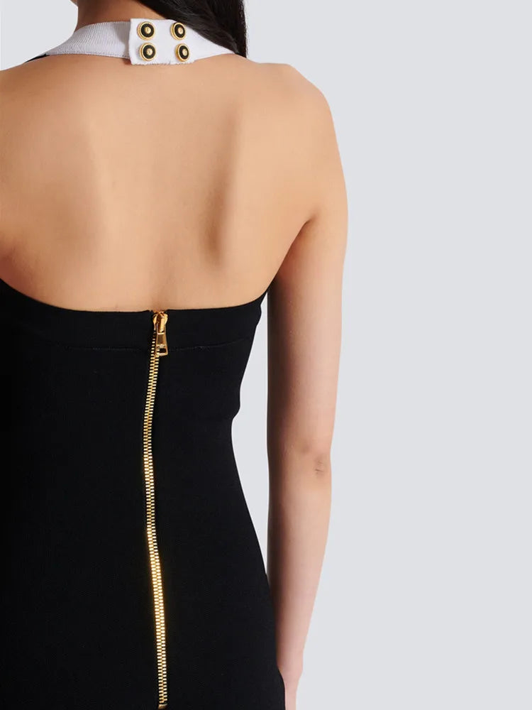Backless Halter Bodycon Mini Dress in Classic Black VestiVogue