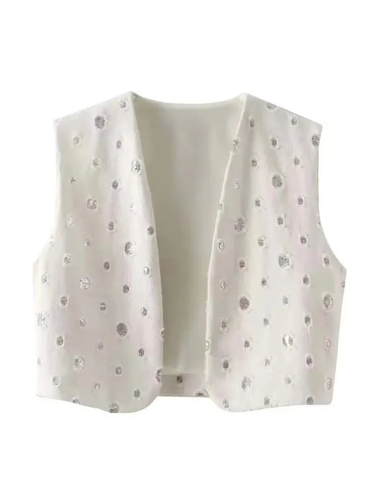 Shimmering Sequin Two-Piece Skirt Set with Sleek Zipped Skirt VestiVogue