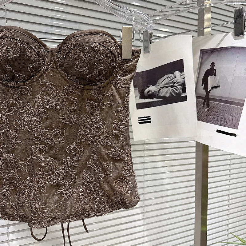 Backless Bandage Tank Top and Ribbon Mini Skirt Set