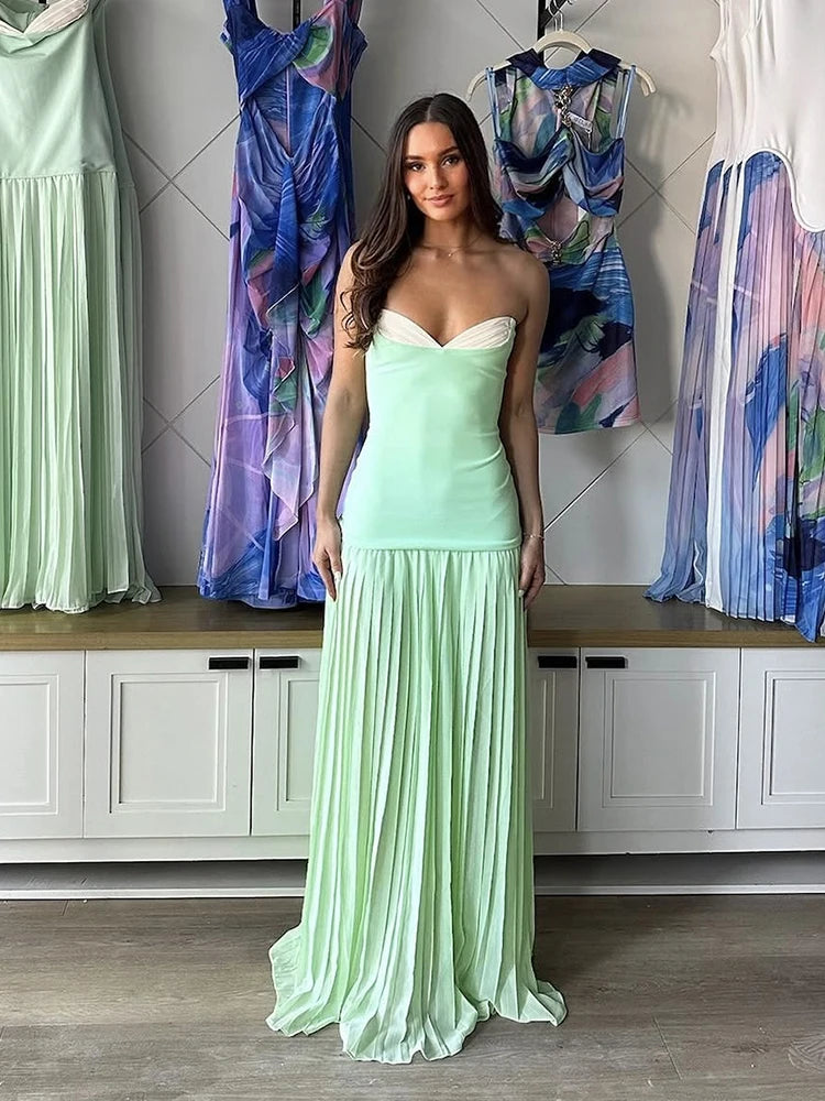 Patchwork Strapless Bodycon Dress VestiVogue green S