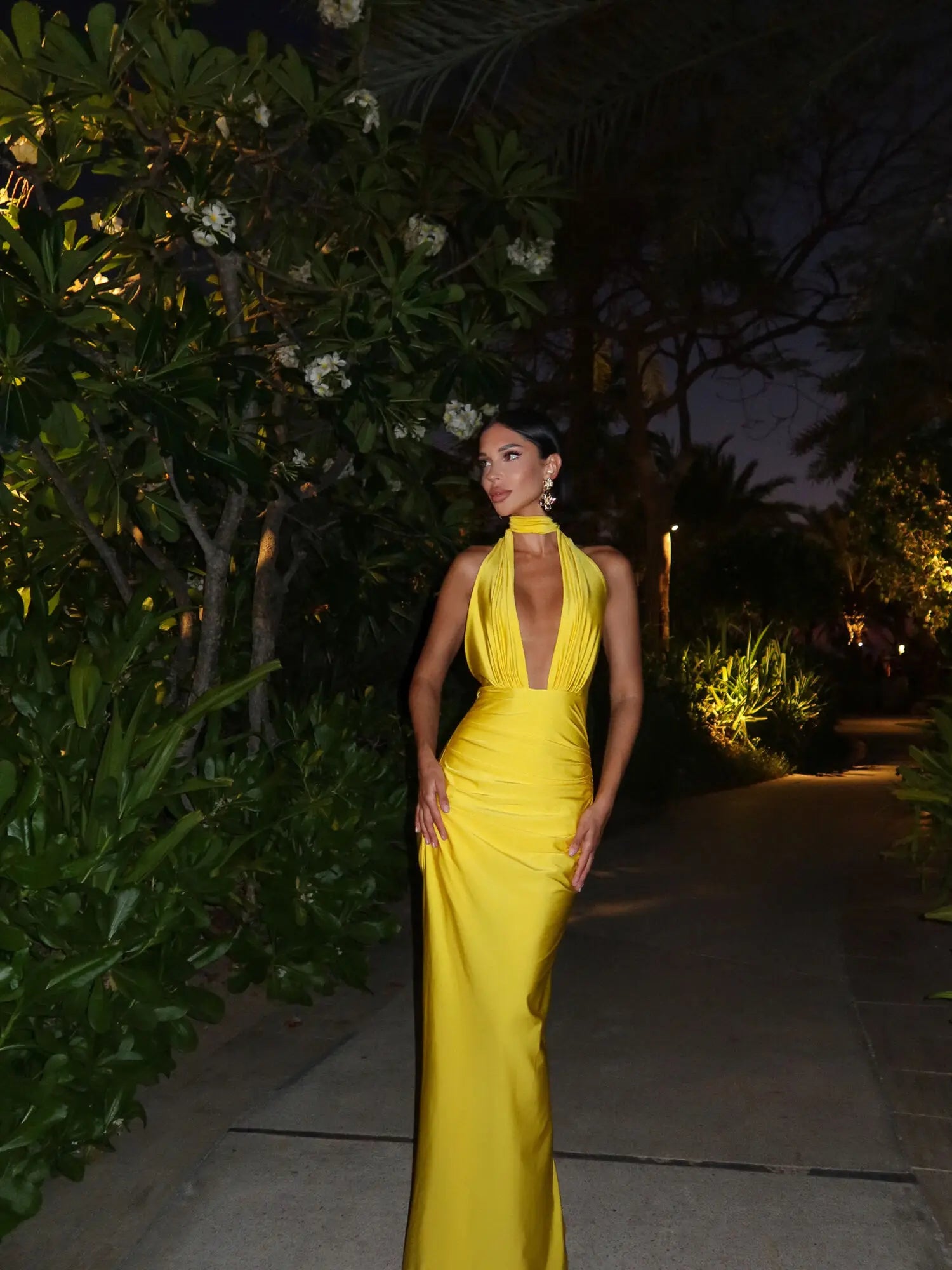 Satin V-Neck Split Evening Dress