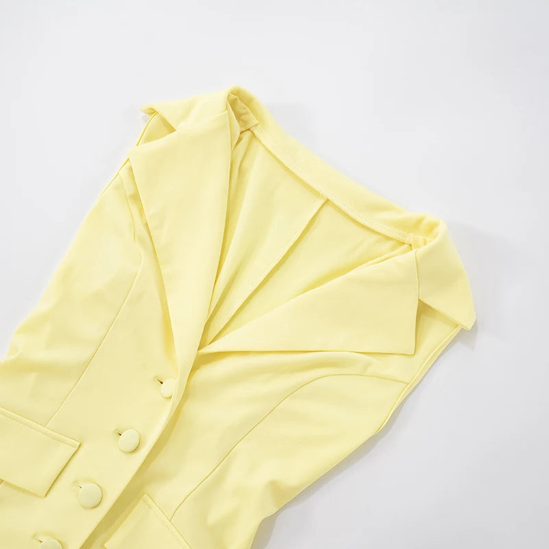 Lapel Button Deep V Ruffle Swing Playsuit VestiVogue