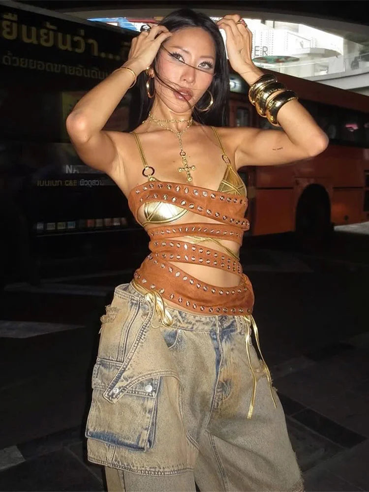 Geometric Zip-Front Tank Top VestiVogue