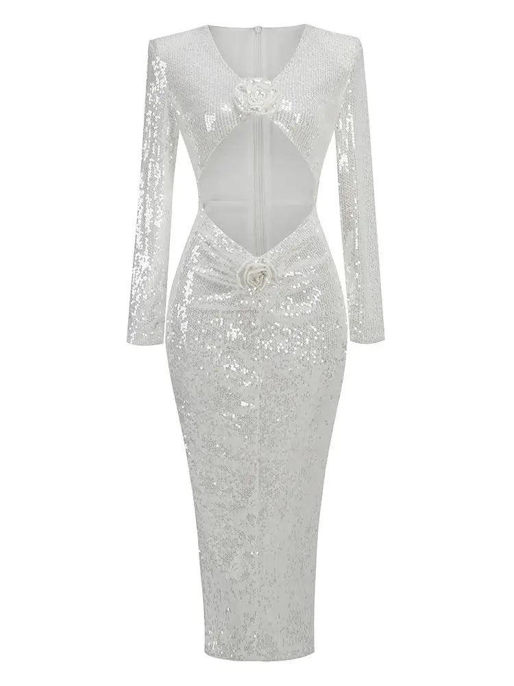 Gold Sparkly Cut Out Bodycon prom Dress VestiVogue