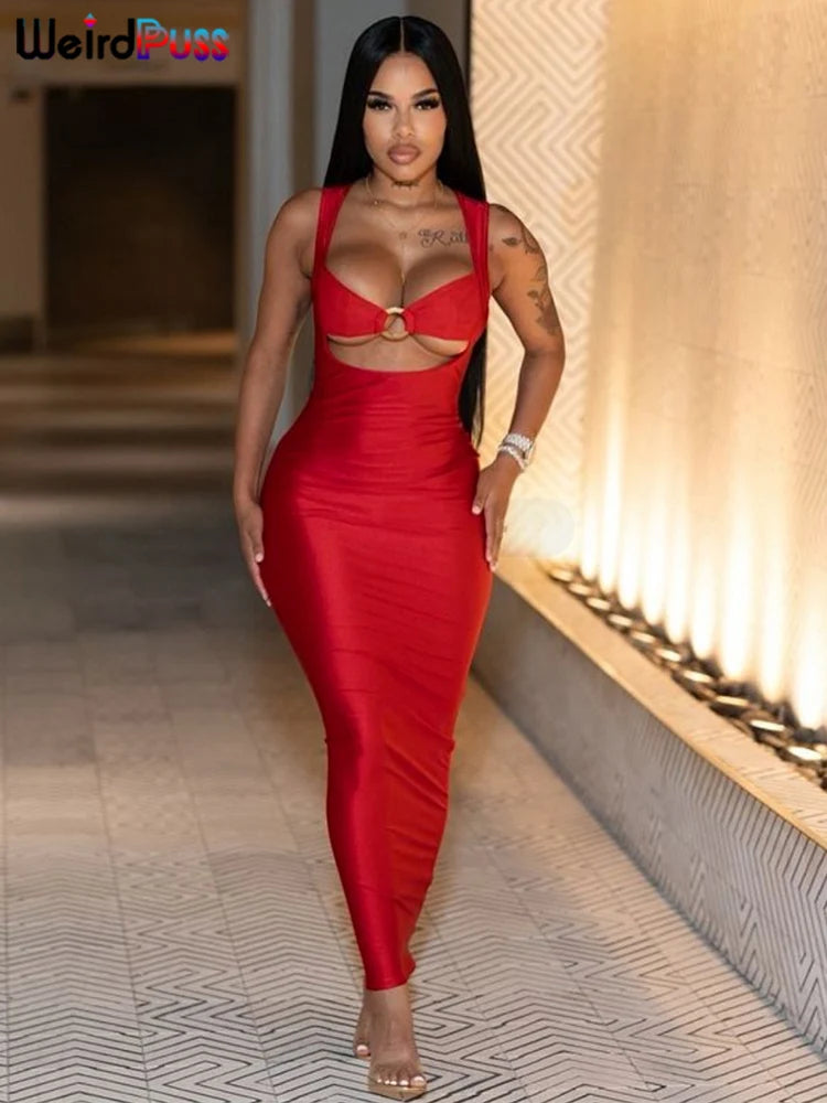 Backless Hollow Bodycon Party Dress VestiVogue Red S