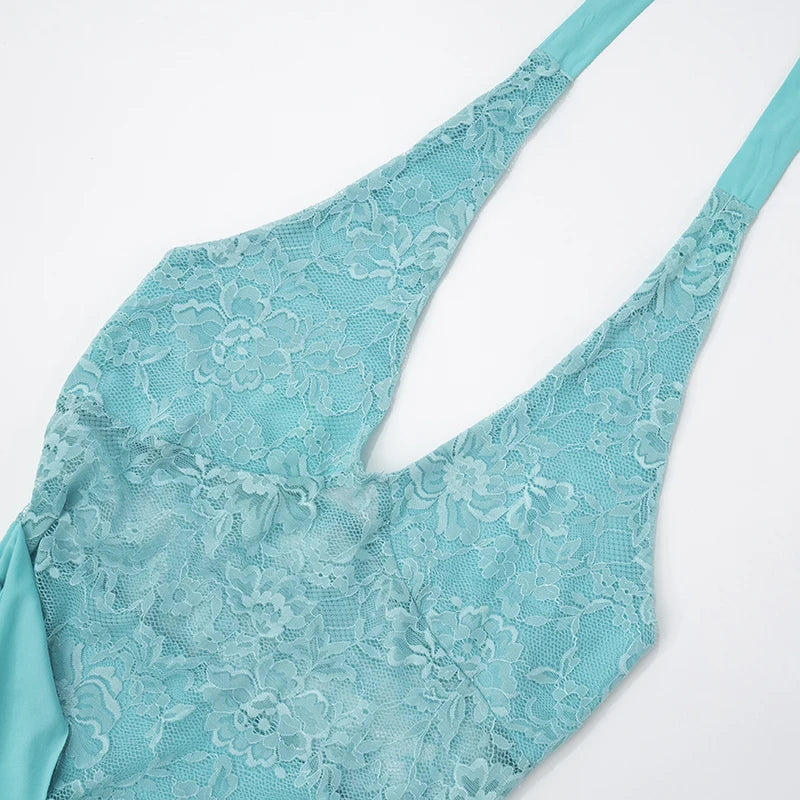 Halter Neck Ruffled Lace Mini Dress VestiVogue