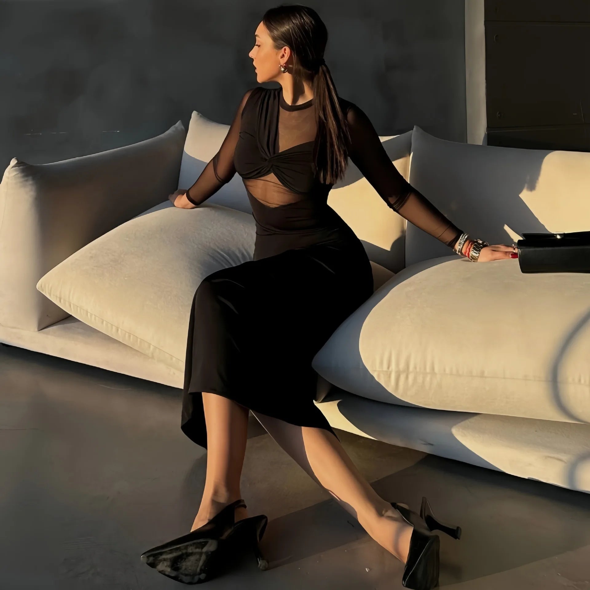 Sheer Mesh Bodycon Evening Dress VestiVogue