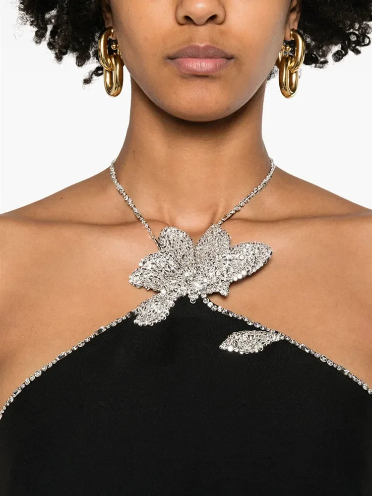 Black Diamond Halter Bodycon Mini Dress VestiVogue