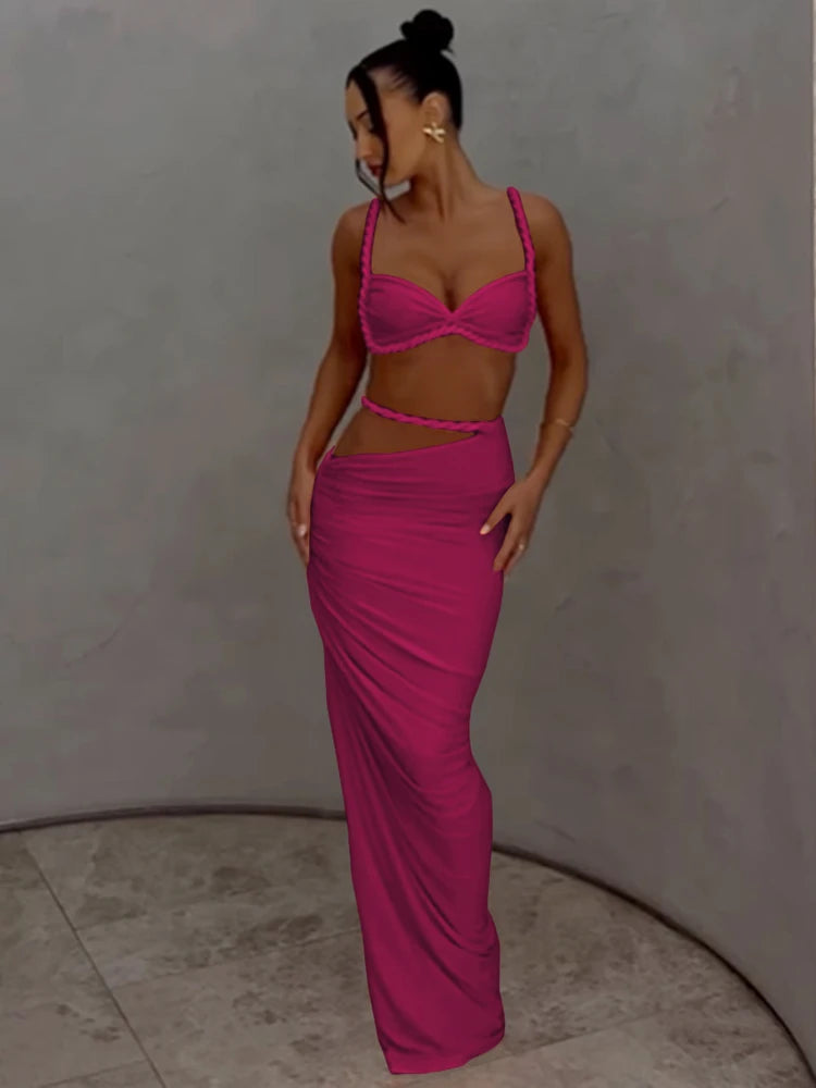 Square Collar Bra and Maxi Skirt Set VestiVogue FRD1 XS
