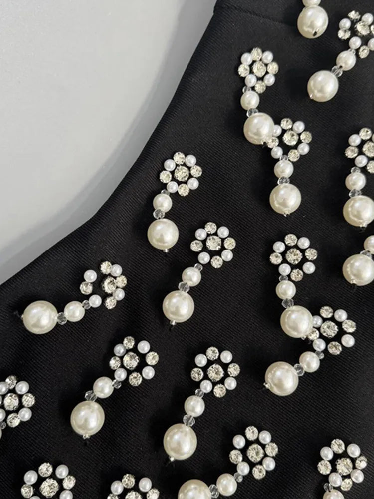 Strapless Beaded Black Bodycon Mini Dress VestiVogue