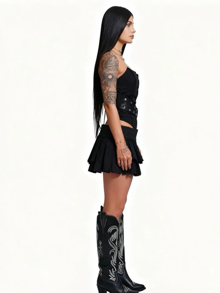 Chic Hollow Patchwork Metal Buckle Tank Top with Irregular Hem VestiVogue