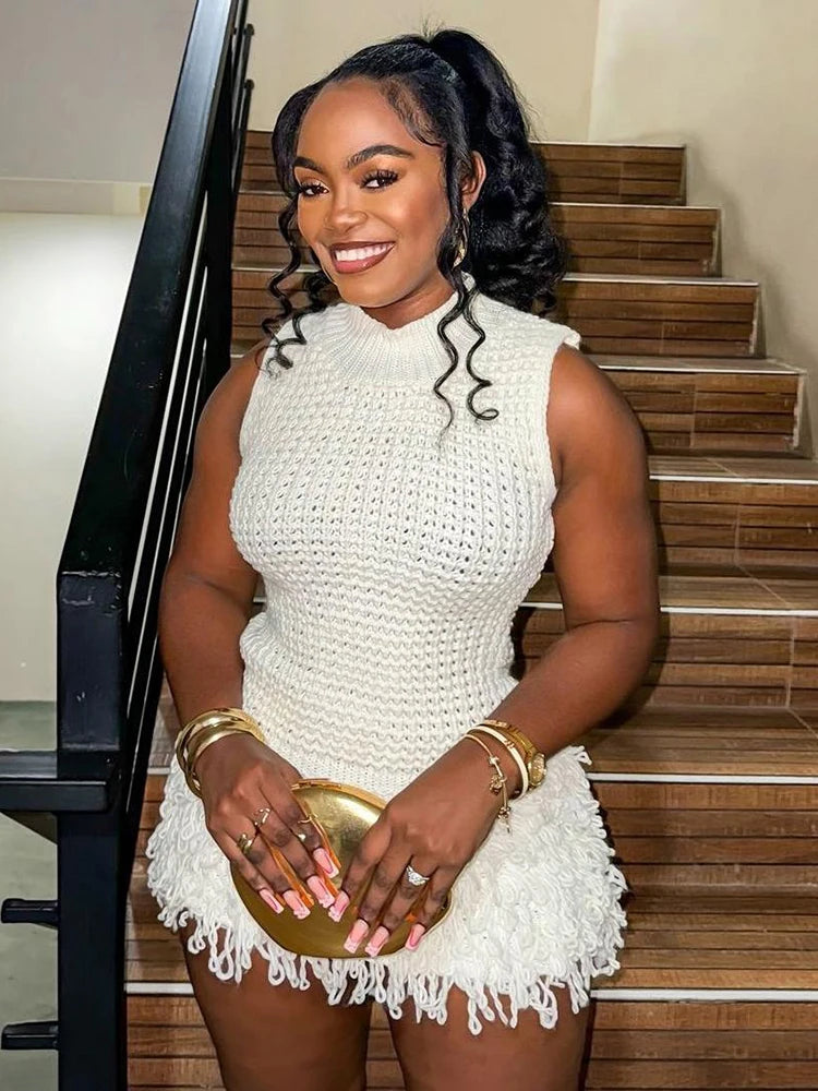 Crochet Tassel Mini Bodycon Dress VestiVogue