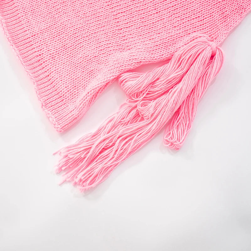 Strapless Backless Woolen Knit Mini Dress with Tassel Detail VestiVogue