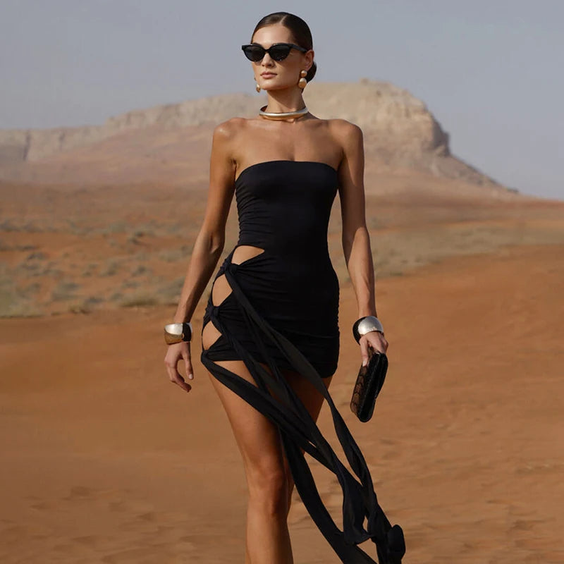 Sleek Strapless Hollow-Out Slim-Fit Summer Dress VestiVogue