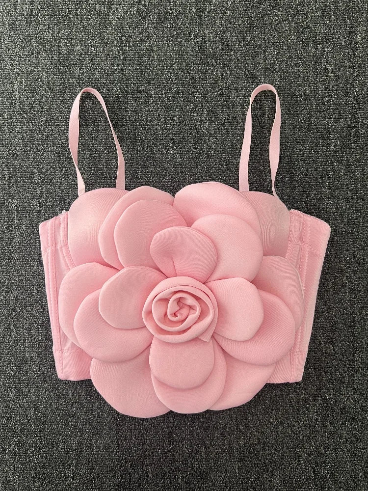 Retro Flower Beaded Cotton Camisole Top VestiVogue Pink S