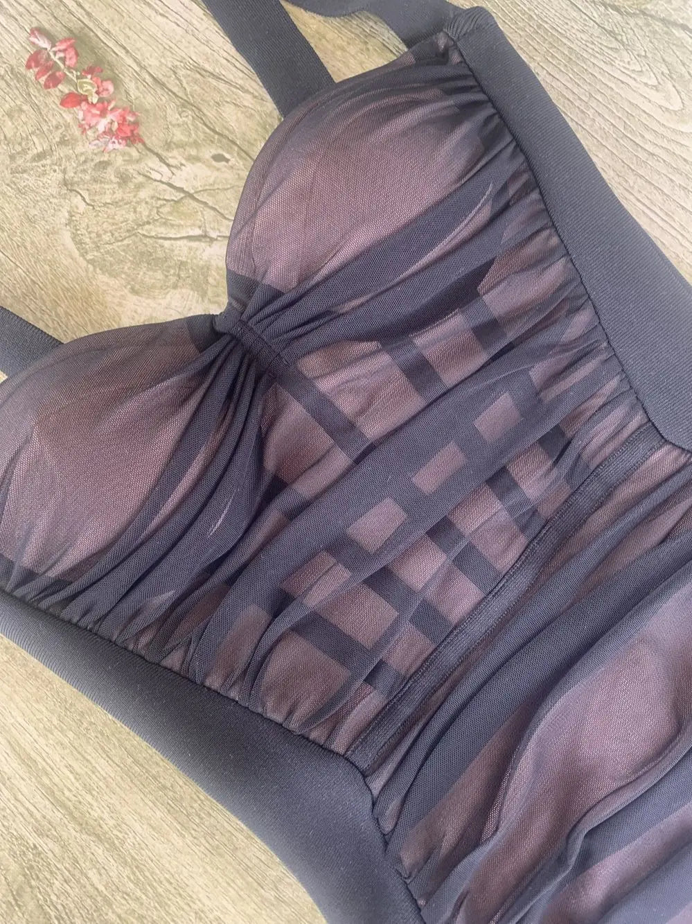 Vintage Black Bodycon Dress with Spaghetti Straps and Lace Detail VestiVogue