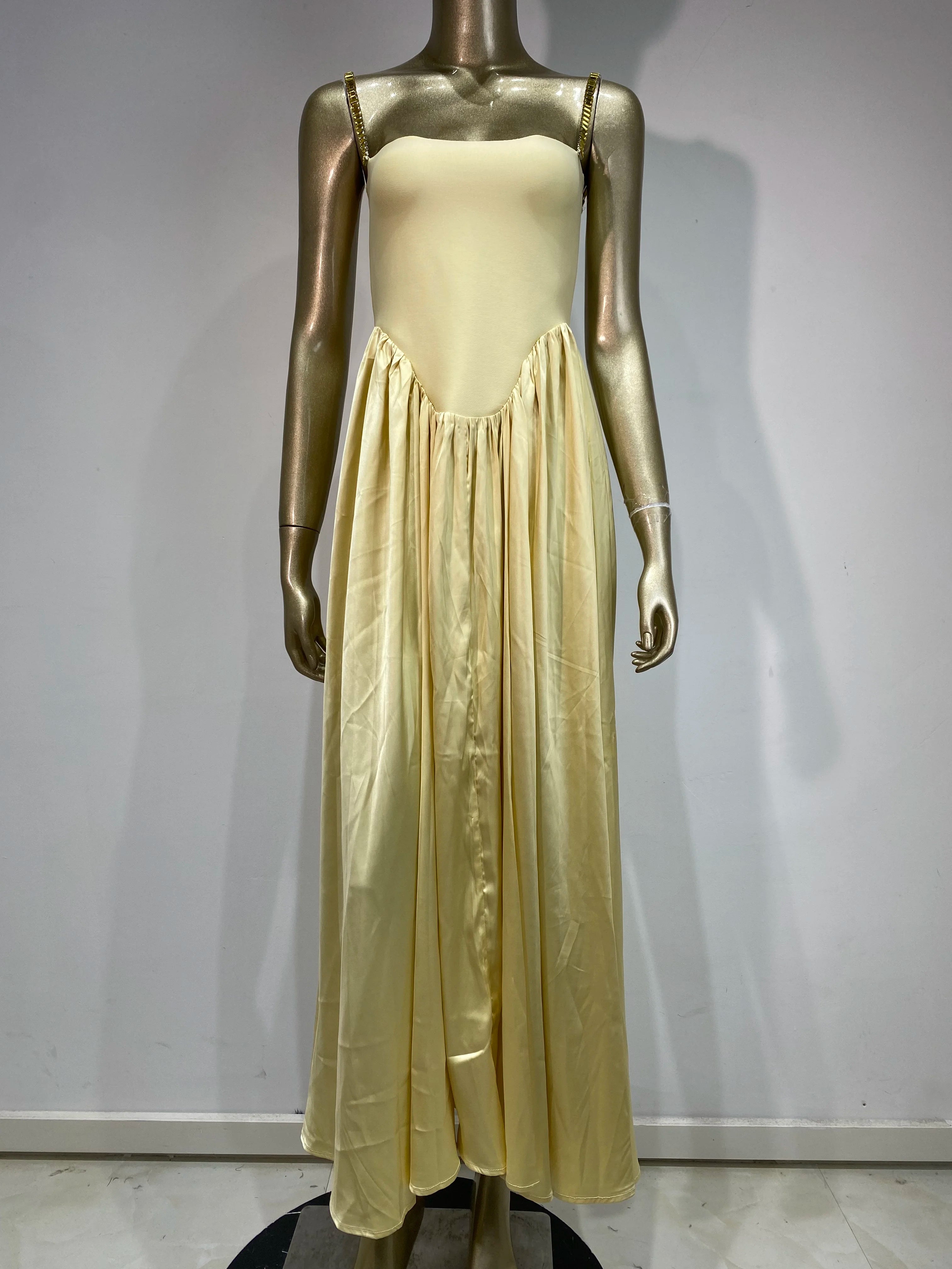 Sleeveless Backless Yellow Bodycon Maxi Dress VestiVogue