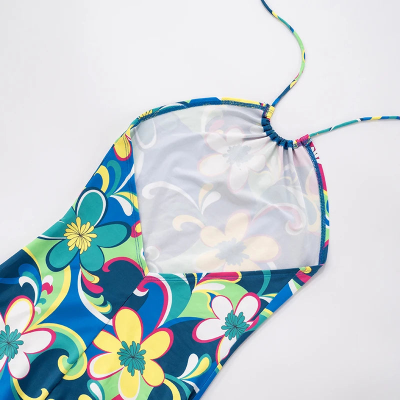 Vibrant Floral or Solid Colour Backless Jumpsuit with Tie Straps VestiVogue