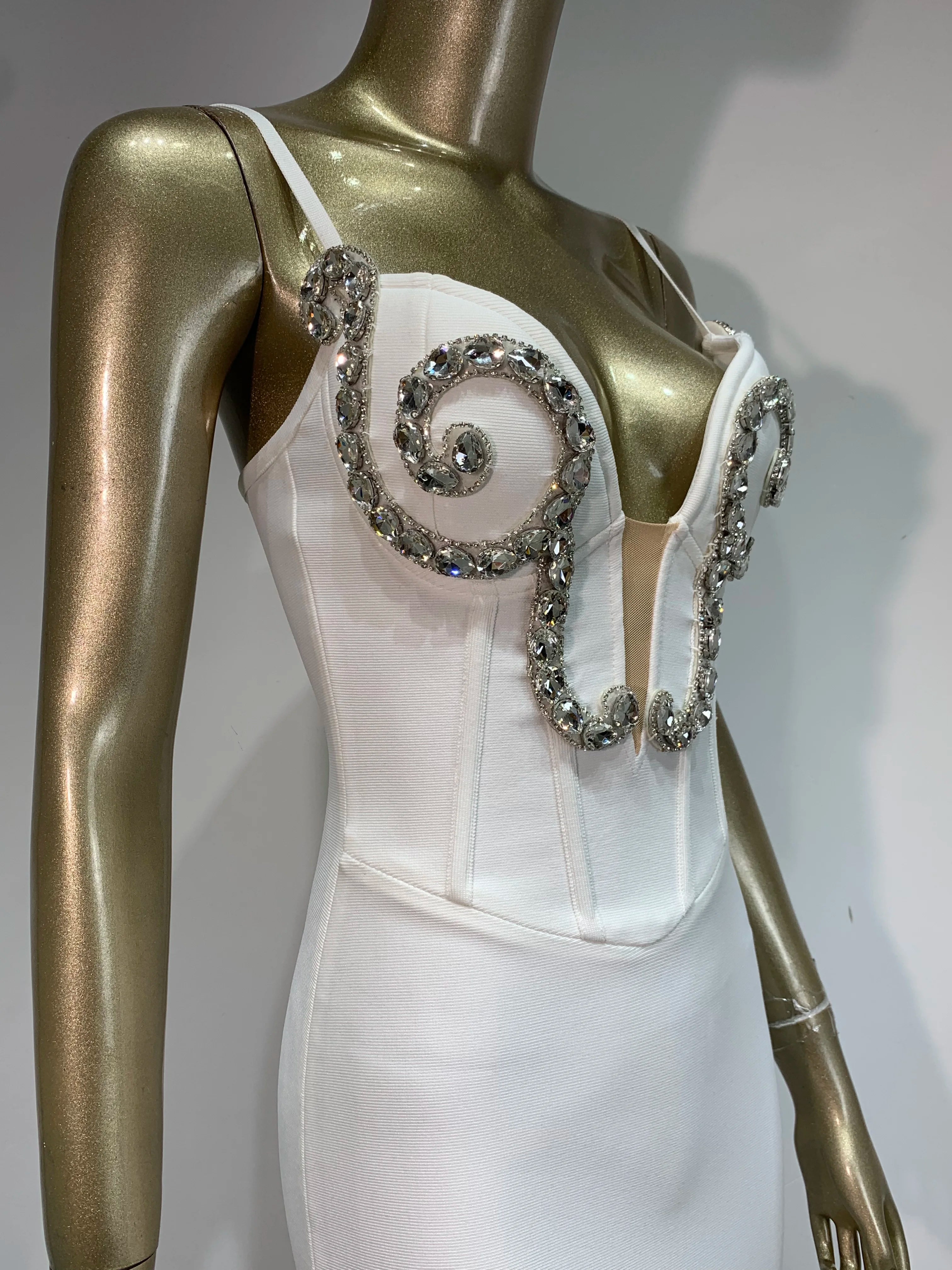 Diamante Backless Sleeveless Mini Bodycon Dress VestiVogue