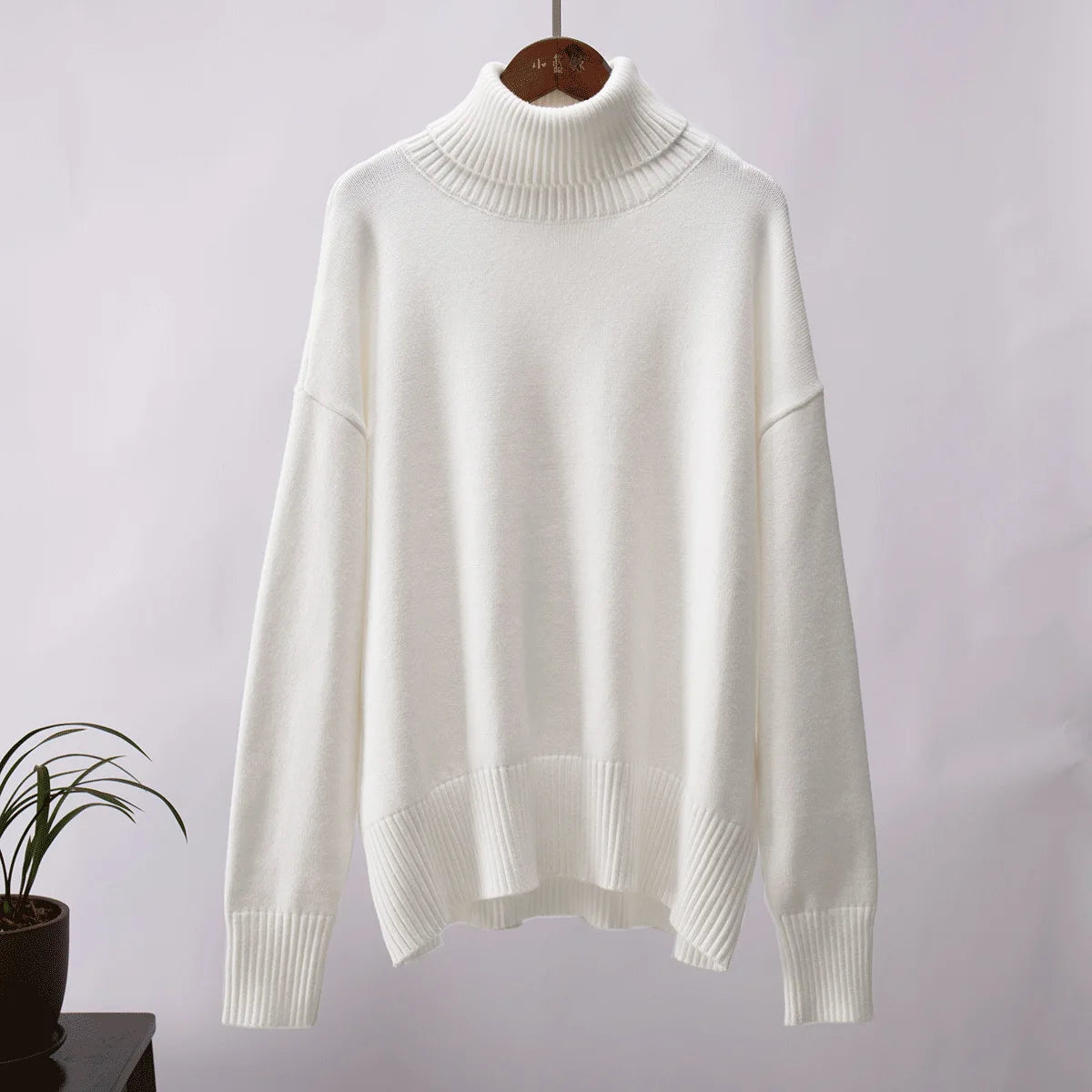 Oversized Women's White Turtleneck Knit Pullover Sweater VestiVogue