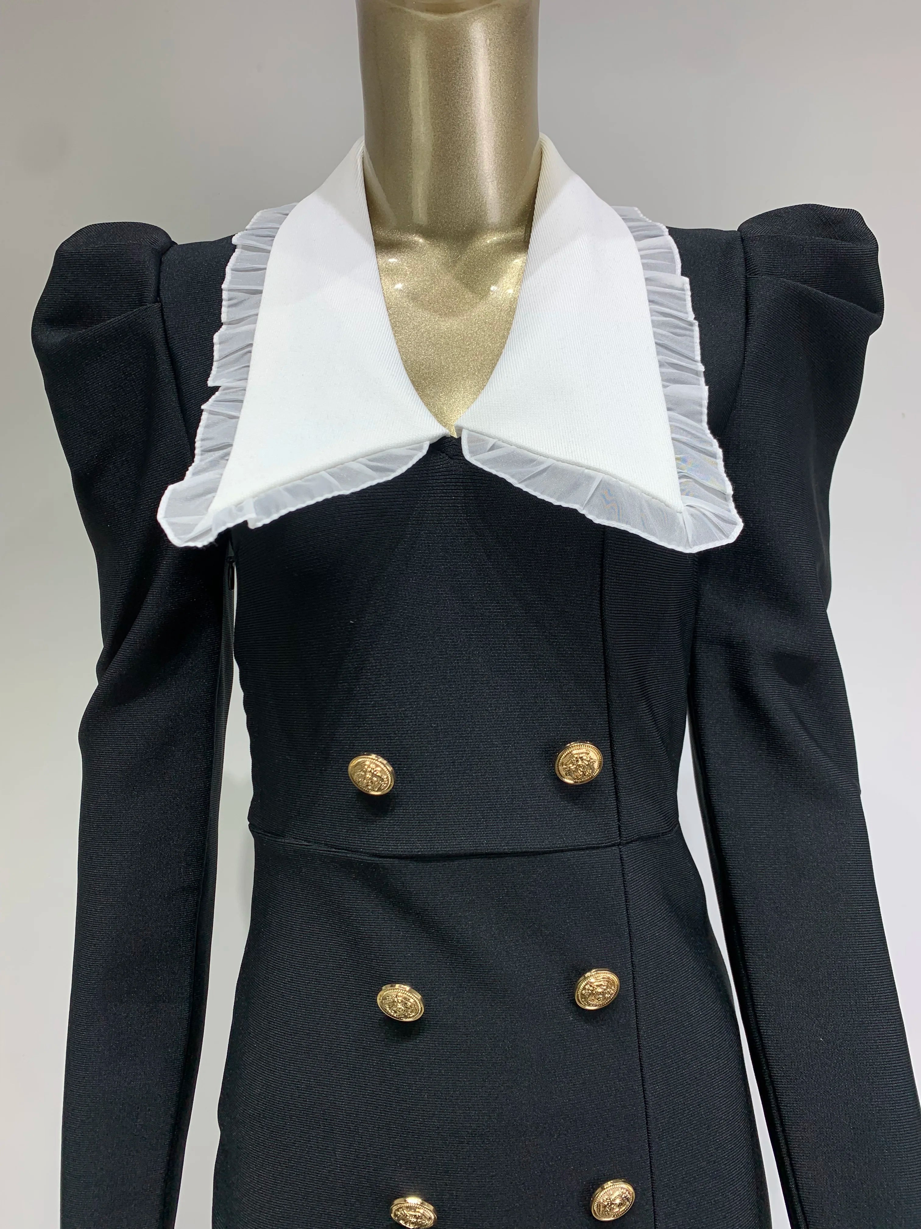 Chic Black Long Sleeve Bodycon Dress with Lace Patchwork VestiVogue