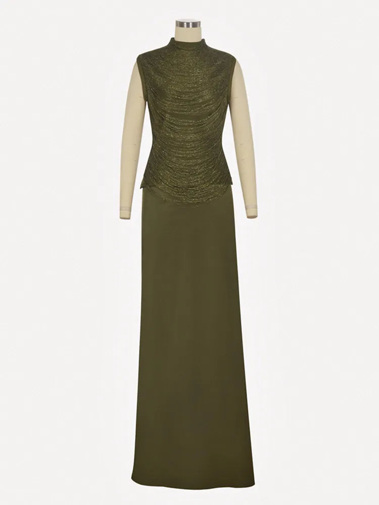 Army Green Maxi Two-Piece Tassel Skirt Set VestiVogue