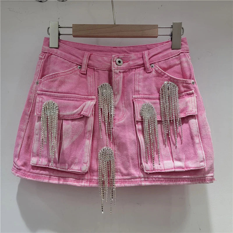 A-Line High Waist Denim Coat with Turn-Down Collar and Full Sleeves