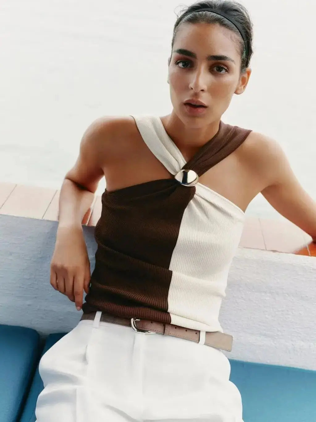 Chic Ribbed Knitted Halter Tank Top for Women VestiVogue