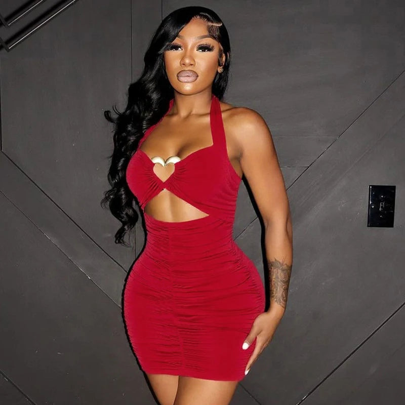 Backless Pleated Hollow-Out Short Dress with Tie Straps VestiVogue