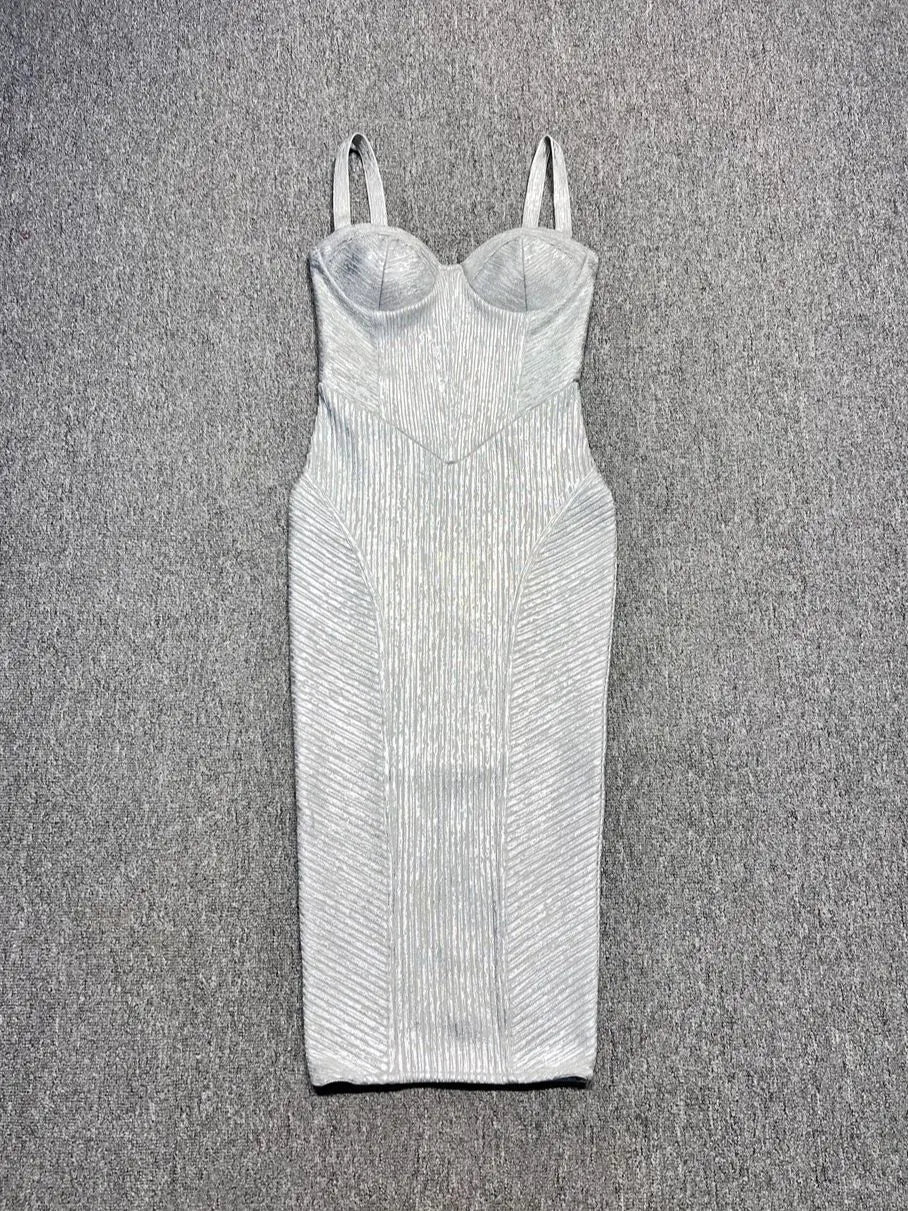 Silver Bodycon Midi Dress VestiVogue