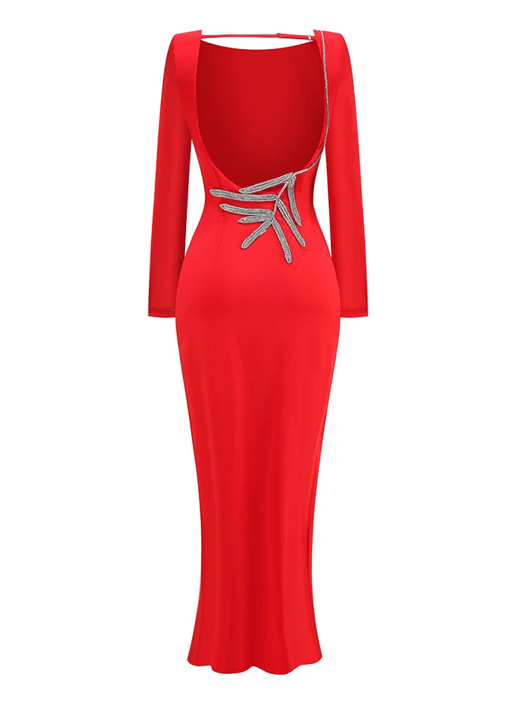 Luxury Backless Diamonds Maxi Dress VestiVogue